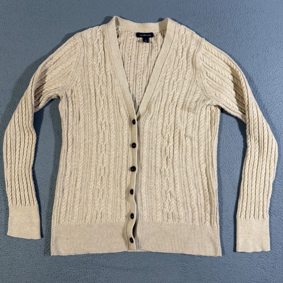 Lands' End Sweaters - Lands' End Women's Cardigan Sweater Size‎ Sm Cable Knit Beige Button Wool Blend